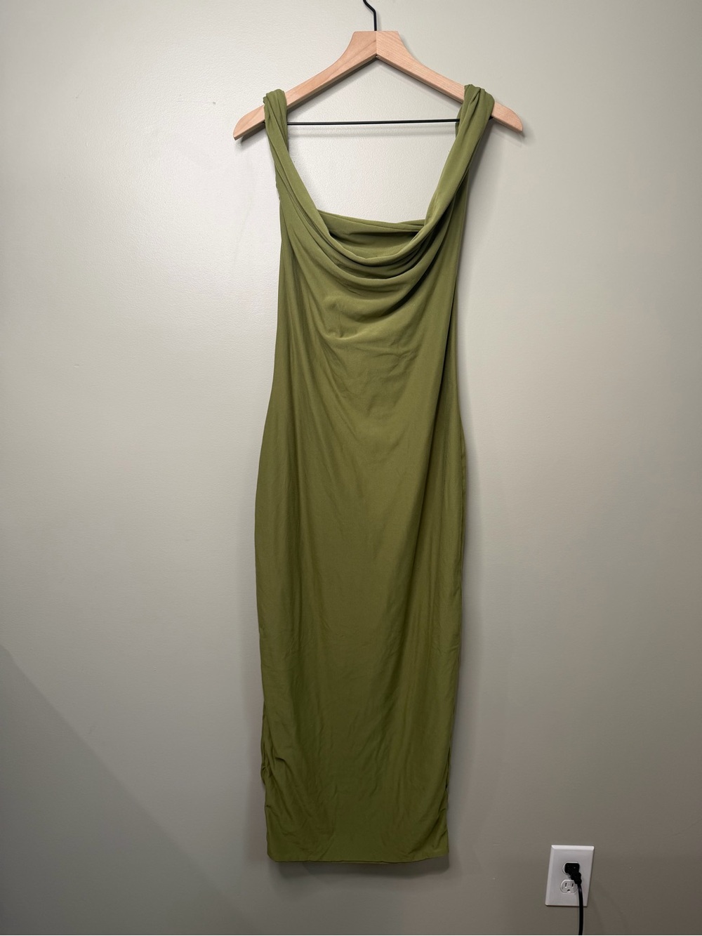 Club L London Olive Green Cowl Neck Midi Dress